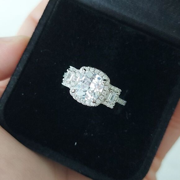 925 Sterling Silver 3 Stone Engagement Wedding Ring - Picture 11 of 16